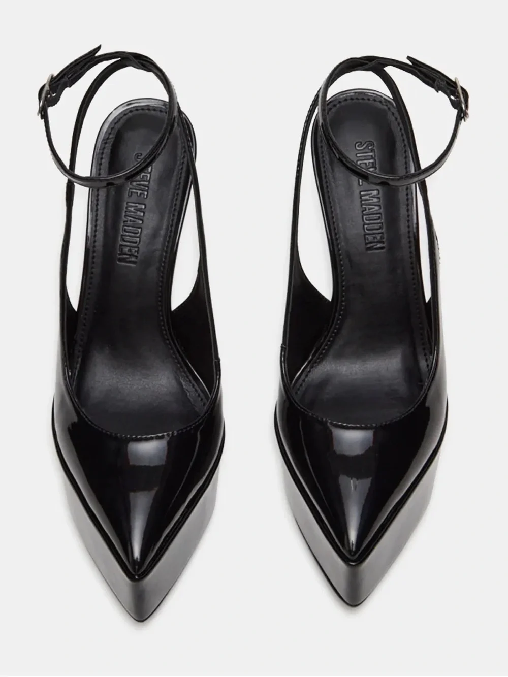 Steve Madden Alamo Black Patent Platform Pointed-Toe Ankle-Strap Pumps-7.5